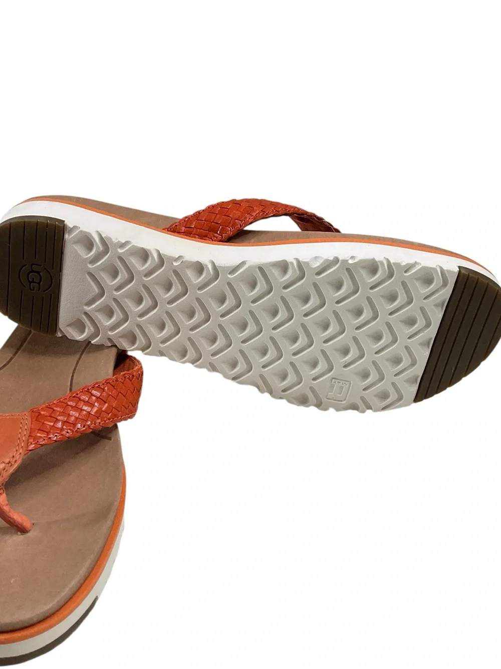 UGG Lorrie Women's Orange Braided Leather Thong Sandals Size 7